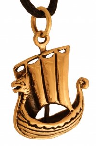 Amulett Wikingerschiff mit Drachenkopf Bronze