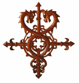 Drachenkreuz Wandbild aus Holz