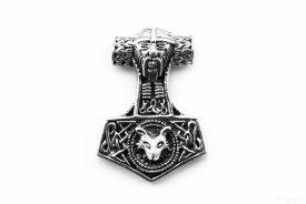Anhänger ~ THORON ~ Thorhammer mit Odins Kopf - Silber