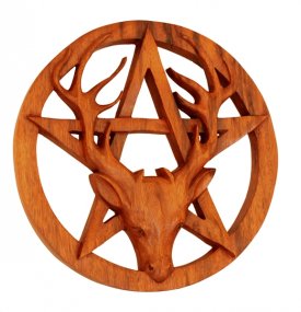Wandbild Hirsch und Pentagramm aus Holz
