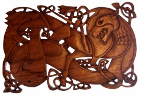 Wandbild Ragnarök Fenris Wolf aus Holz