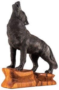 Schwarze Holzfigur ~ DASAN ~ 39 cm - Großer schwarzer Wolf