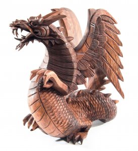 Holzfigur Wikinger Drache ~ BRAINN ~ 30 cm - Stehender Schutzdrache mit Flügeln