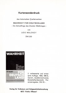 Udo Walendy - Kartensonderdruck zum Quellenwerk " Wahrheit für Deutschland"