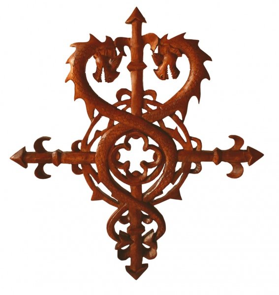 Drachenkreuz Wandbild aus Holz