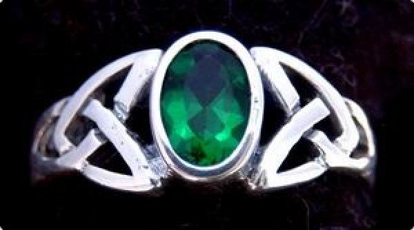 Ring Celtic Mythia Grüner Kristall Silber