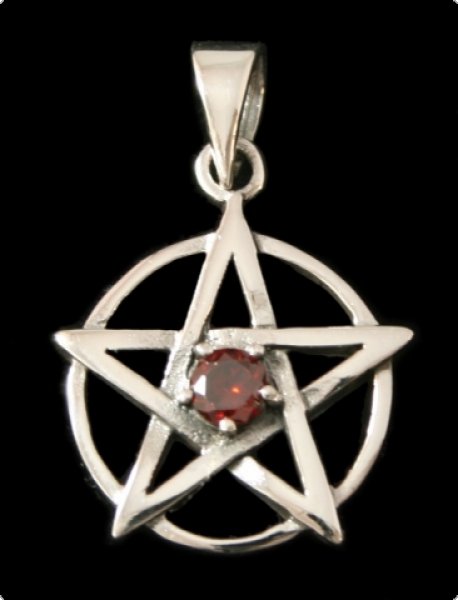 Anhänger Pentagramm mit rotem Stein Silber