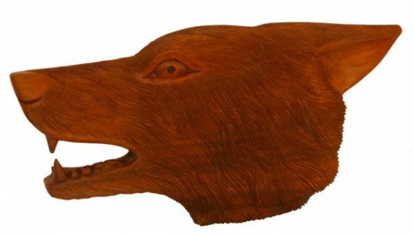 Wandbild Wolfskopf Geri n. links schauend aus Holz